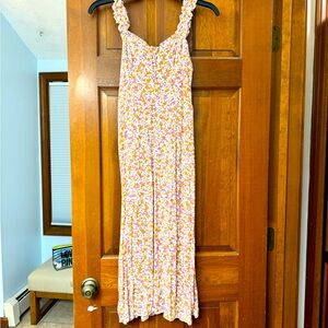 Floral Midi Dress with Ruffled Straps